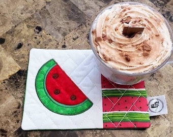 Watermelon Mug Rug - Quilted Coaster Gift