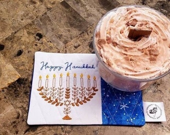 Hanukkah Mug Rug - Ideal Gift for Coffee and Tea Lovers - Fabric Rectangle Coaster