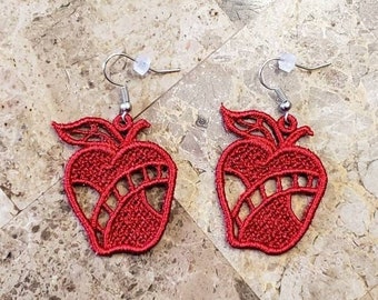 Red Apple Lace Earrings - Teacher Appreciation Gift