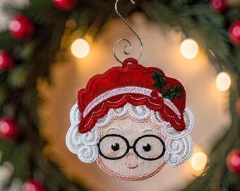 Mrs. Claus Christmas Ornament - Embroidered Free Standing Lace
