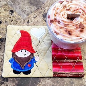 Valentine&#39;s Day Mug Rug - Ideal Gift for Coffee and Tea Lovers - Fabric Rectangle Coaster