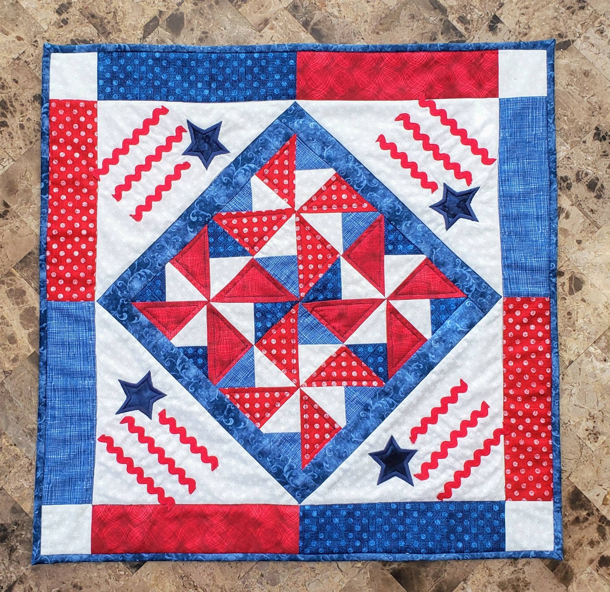 Patriotic Table Topper w/ Flag Applique Design From Kimberbell Cuties Red  White & Blue Americana 22 Hanging Quilt Ready to SHIP!
