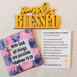 Colcha de Oração de Bolso com Cruz e Bolso Traseiro - Bordada com a Escritura "Com Deus Todas as Coisas São Possíveis" Mateus 19:26