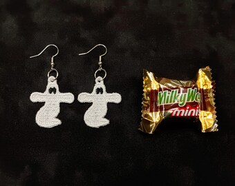 Ghost Earrings - Embroidered Free Standing Lace