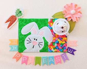 Easter Bunny Mug Rug - Ideal Gift for Coffee and Tea Lovers - Fabric Rectangle Coaster