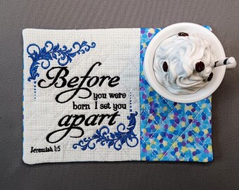 Christian Mug Rug - Ideal Gift for Coffee and Tea Lovers - Fabric Rectangle Coaster