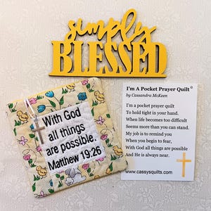 Colcha de Oração de Bolso com Cruz e Bolso Traseiro - Bordada com a Escritura "Com Deus Todas as Coisas São Possíveis" Mateus 19:26
