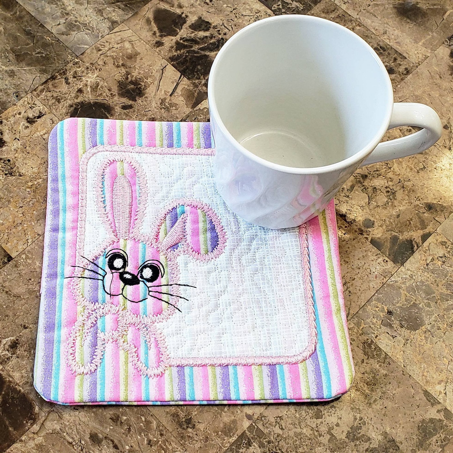 Easter Bunny Mug Rug Easter Mug Rug Pink Blue Striped Etsy