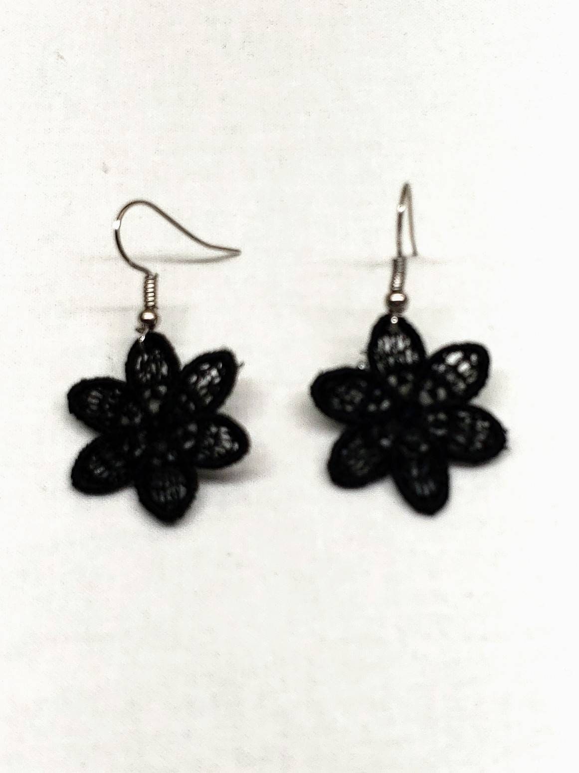 Flower Free Standing Lace Earrings Black Embroidery Thread | Etsy