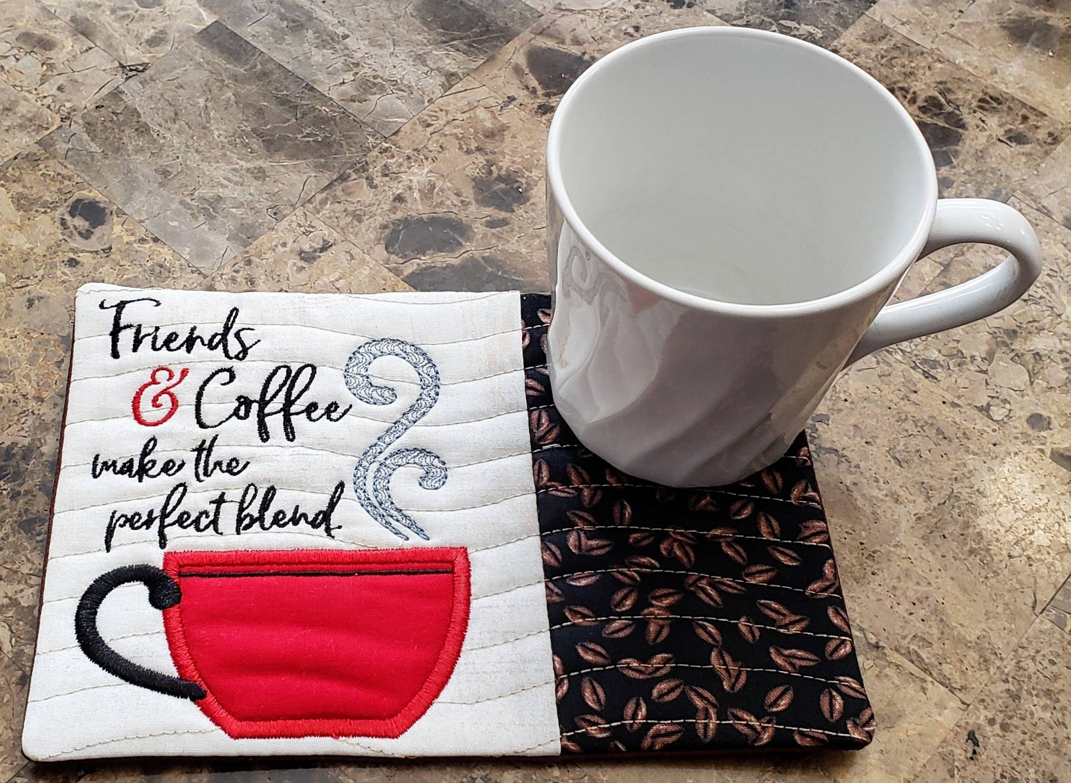 Coffee Mug Rug Embroidered Quilted Handmade From Kimberbell Holiday