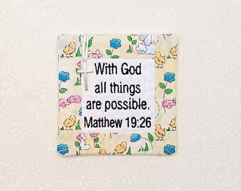 Pocket Prayer Quilt with Cross - Matthew 19:26 Embroidered Scripture