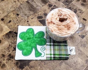 Shamrock Mug Rug - Ideal Gift for Coffee and Tea Lovers - Fabric Rectangle Coaster - St. Patrick's Day