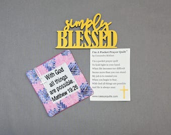 Pocket Prayer Quilt: Embroidered Scripture, Silver Cross Charm