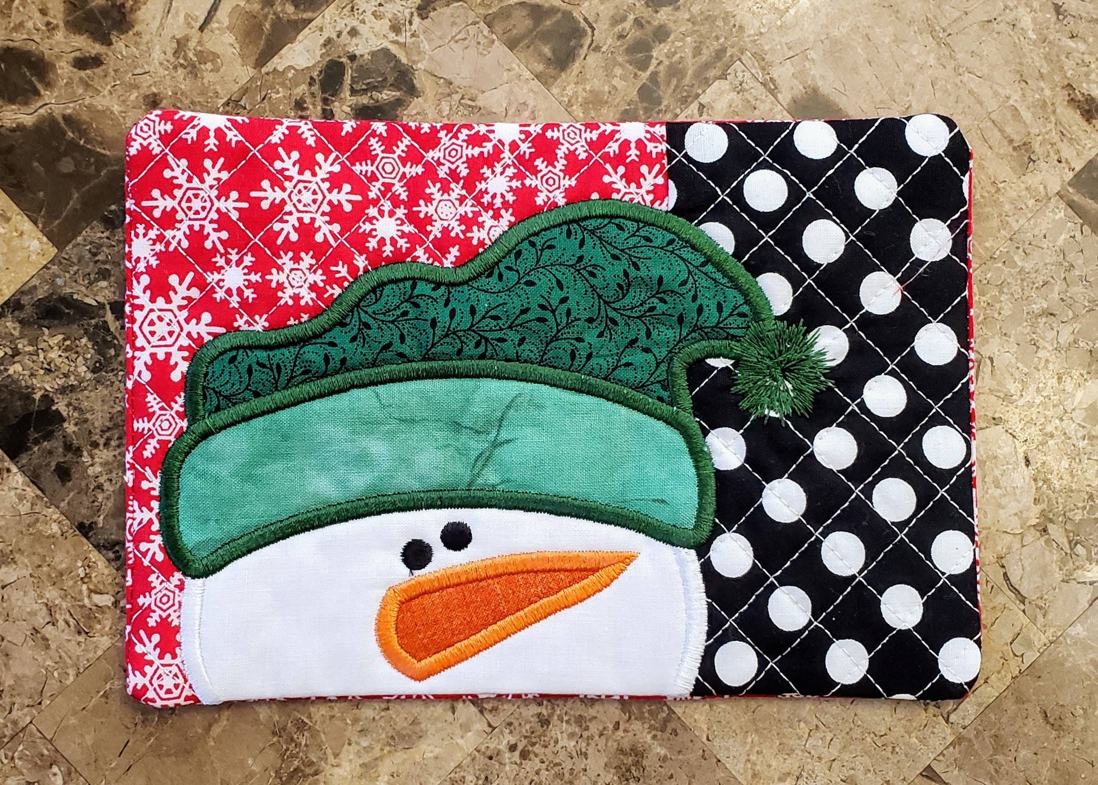Embroidered Snowman Rug Made From Kimberbell Holiday & Seasonal Mug Rugs  Vol. 1 Snack Mat Coaster Candle Mat Pot Holder Hostess Gift