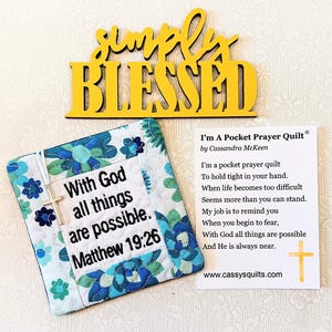 Colcha de Oração de Bolso com Cruz e Bolso Traseiro - Bordada com a Escritura "Com Deus Todas as Coisas São Possíveis" Mateus 19:26