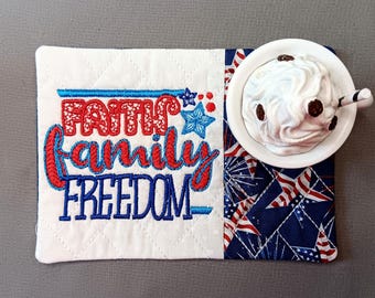 Patriotic Mug Rug - Ideal Gift for Coffee and Tea Lovers - Fabric Rectangle Coaster