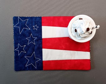 Patriotic Mug Rug - Ideal Gift for Coffee and Tea Lovers - Fabric Rectangle Coaster