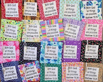 Pocket Prayer Quilts (Set of 10) - Matthew 19:26 Embroidered Scripture
