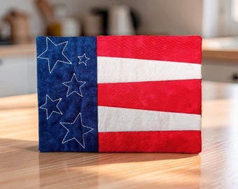 American Flag Patriotic Mug Rug - Quilted Coaster Gift