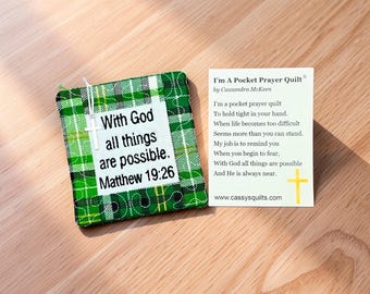 Pocket Prayer Quilt "With God All Things Are Possible" Embroidered Message Matthew 19:26