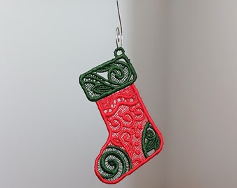 Christmas Stocking Ornament - Embroidered Free Standing Lace