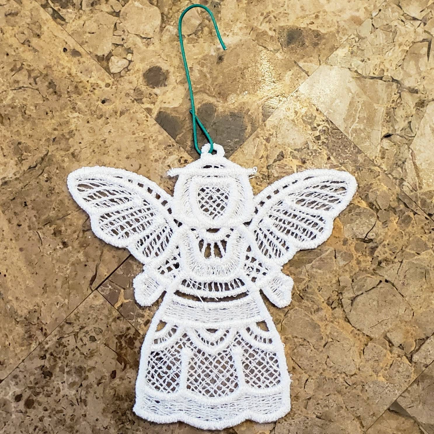 Angel Christmas Ornament Made from Free Standing Lace FSL with Embroidery Thread Lace Handmade Can be Custom Made in Any Color!