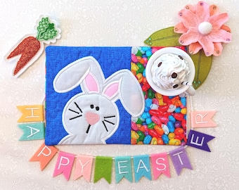 Easter Bunny Mug Rug - Ideal Gift for Coffee and Tea Lovers - Fabric Rectangle Coaster