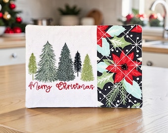 Christmas Mug Rug Embroidered with "Merry Christmas" - Quilted Coaster Gift
