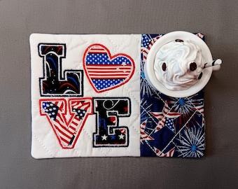 Patriotic Mug Rug - Ideal Gift for Coffee and Tea Lovers - Fabric Rectangle Coaster