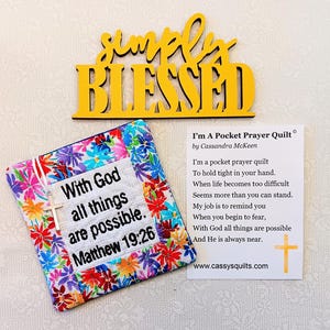Colcha de Oração de Bolso com Cruz e Bolso Traseiro - Bordada com a Escritura "Com Deus Todas as Coisas São Possíveis" Mateus 19:26