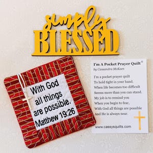 Colcha de Oração de Bolso com Cruz e Bolso Traseiro - Bordada com a Escritura "Com Deus Todas as Coisas São Possíveis" Mateus 19:26