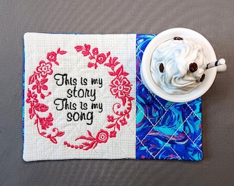 Christian Mug Rug - Ideal Gift for Coffee and Tea Lovers - Fabric Rectangle Coaster