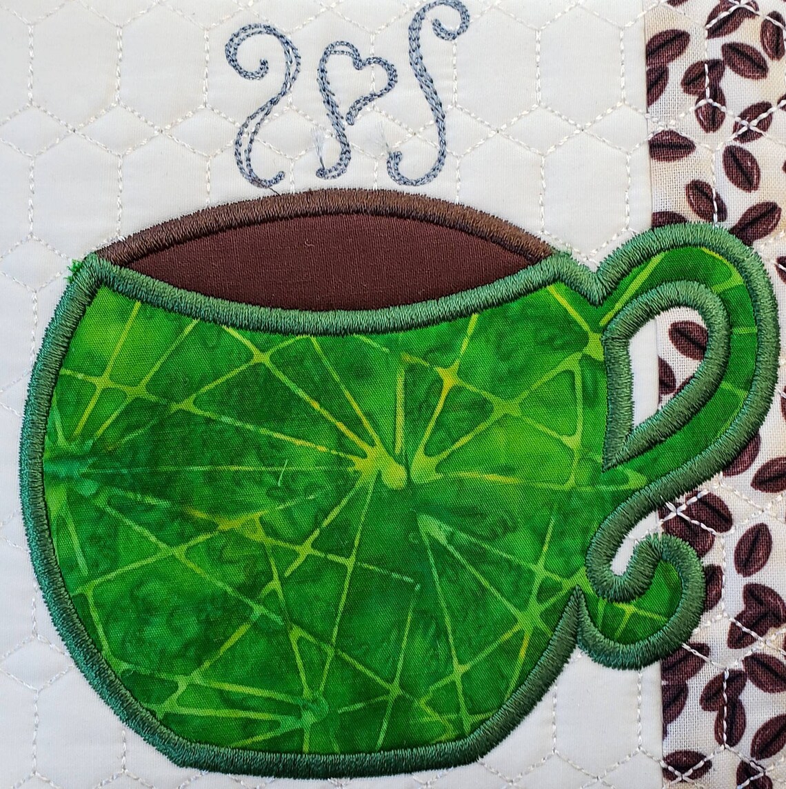 Coffee Cup Mug Rug Coffee Beans Embroidered Quilted Handmade Etsy