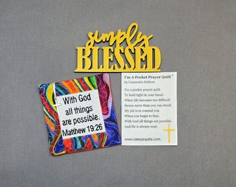 Pocket Prayer Quilt: Embroidered Scripture, Silver Cross Charm