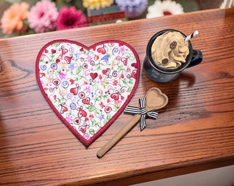 Heart Shaped Mug Rug - Quilted Coaster Gift