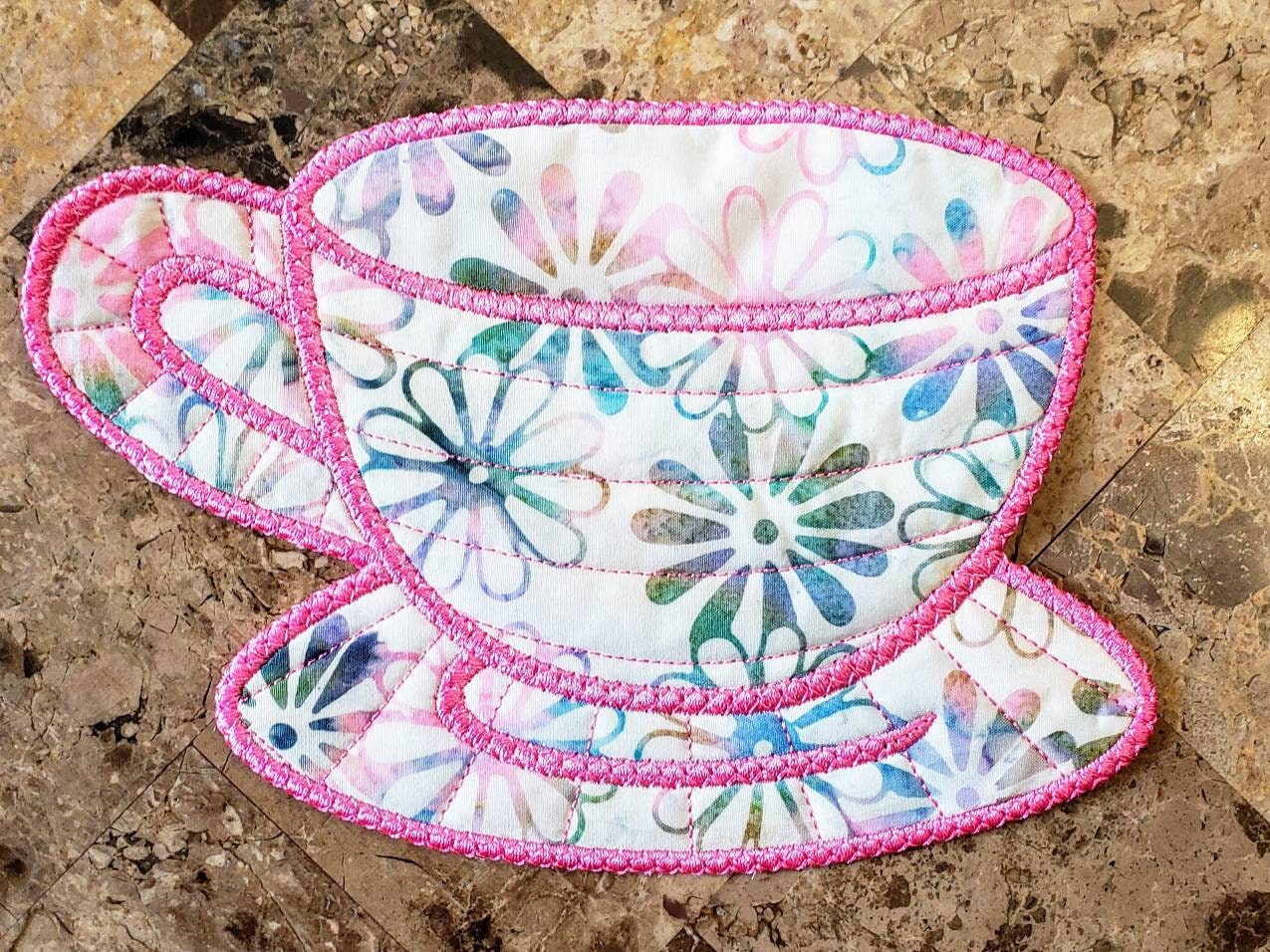 Coffee Cup Mug Rug Tea Cup Mug Rug Embroidered Quilted Etsy