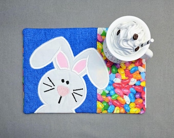Easter Bunny Mug Rug - Ideal Gift for Coffee and Tea Lovers - Fabric Rectangle Coaster