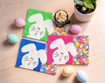 Easter Mug Rug: Quitled Coaster Gift - Embroidered Bunny