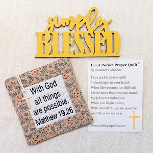 Colcha de Oração de Bolso com Cruz e Bolso Traseiro - Bordada com a Escritura "Com Deus Todas as Coisas São Possíveis" Mateus 19:26