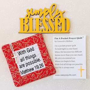 Colcha de Oração de Bolso com Cruz e Bolso Traseiro - Bordada com a Escritura "Com Deus Todas as Coisas São Possíveis" Mateus 19:26