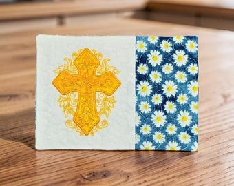 Christian Mug Rug: Quilted Coaster Gift - Embroidered Cross