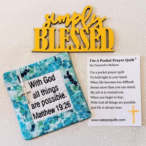 Colcha de Oração de Bolso com Cruz e Bolso Traseiro - Bordada com a Escritura "Com Deus Todas as Coisas São Possíveis" Mateus 19:26