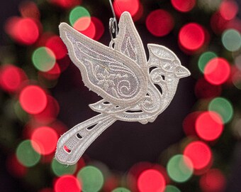 Cardinal Lace Ornament with Iridescent Wings