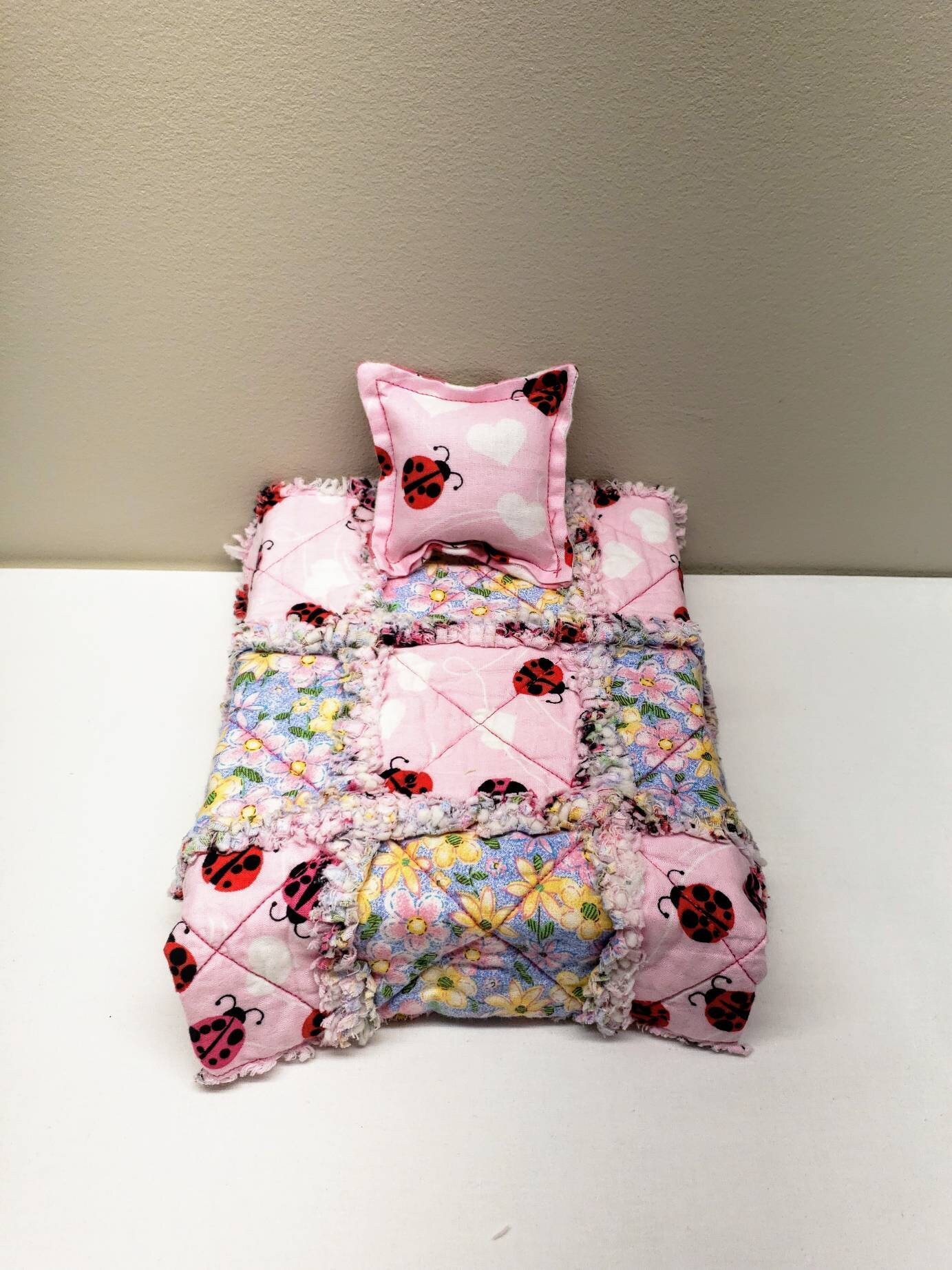 Pink Ladybugs 9 Rag Quilt Pillow Set Ball Jointed Doll Bjd Dollfie