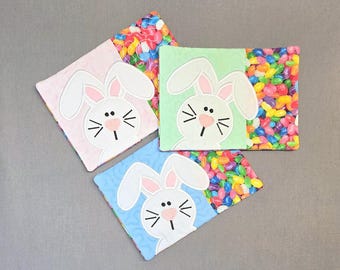 Easter Bunny Mug Rug - Gift for Coffee and Tea Lovers - Rectangle Coaster
