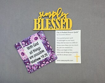 Pocket Prayer Quilt: Embroidered Scripture, Silver Cross Charm