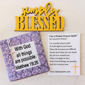Colcha de Oração de Bolso com Cruz e Bolso Traseiro - Bordada com a Escritura "Com Deus Todas as Coisas São Possíveis" Mateus 19:26