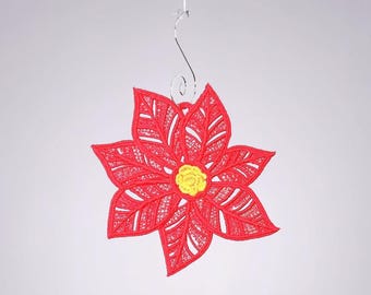 Poinsettia Christmas Ornament - Embroidered Free Standing Lace