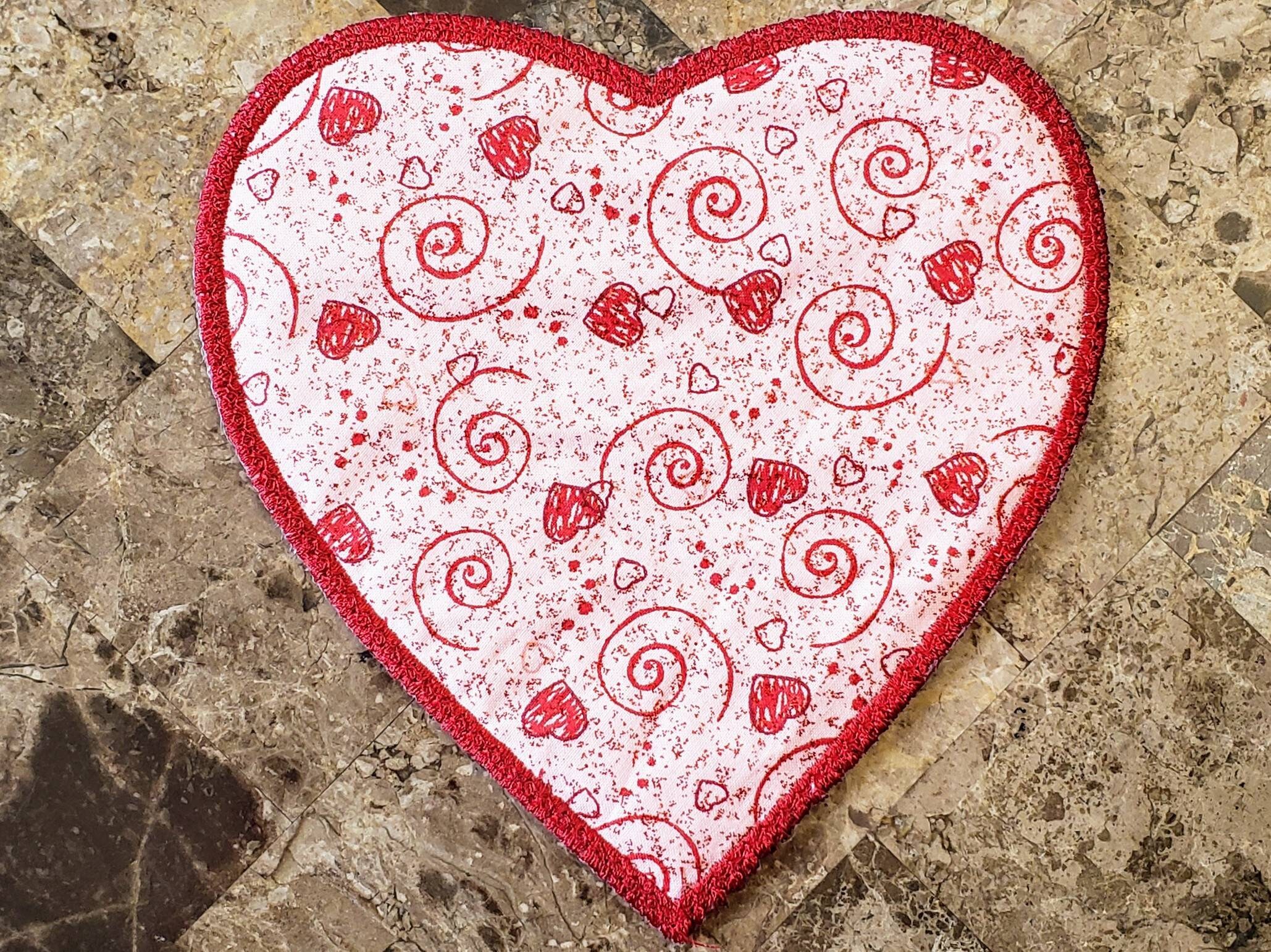 Heart Shaped Mug Rug w/ Red Quilting Valentine's Day Etsy