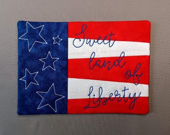 Patriotic Mug Rug - Ideal Gift for Coffee and Tea Lovers - Fabric Rectangle Coaster